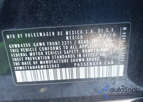 2019 Volkswagen Golf Gti 2.0T Autobahn/2.0T Rabbit Edition/2.0T S/2.0T Se z USA, uszkodzony, nr VIN 3VW5T7AU4KM032843